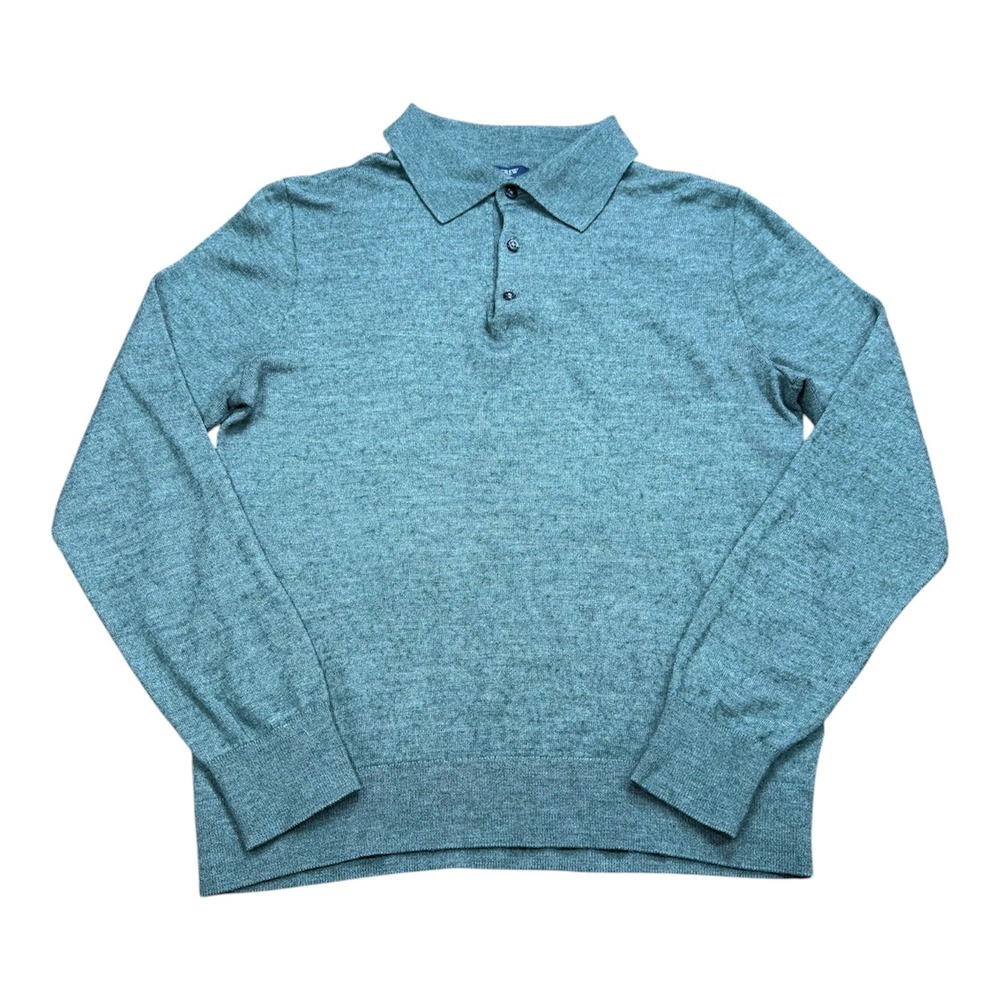 J.Crew Mens Merino Wool Blend Long Sleeve Polo Sweater Green Heather M